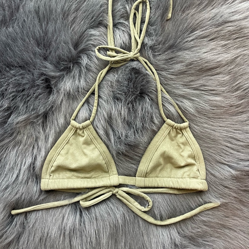 Montce swim euro faux suede olive green bikini top